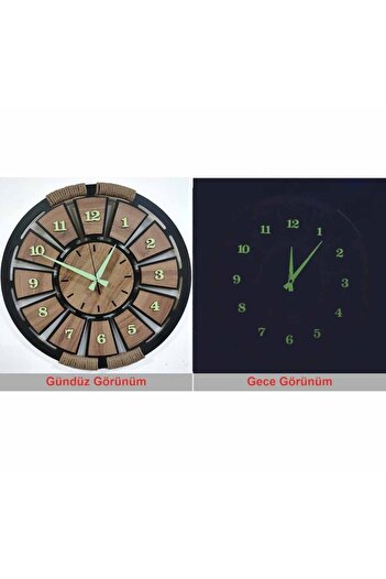 enmalife Fosforlu Mdf Kemençe Ahşap Analog Duvar Saati
