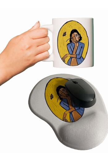 rakkun shop Подложка за мишка с щампа Thinking Woman + чаша