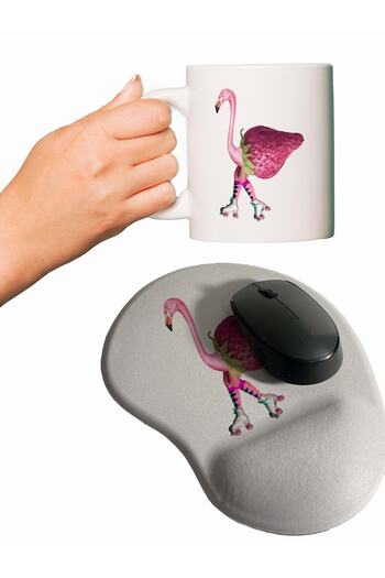 rakkun shop Подложка за мишка с щампа на момиче Фламинго + чаша