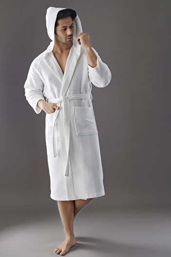 Nuşa Long Hooded Curly Cotton Men's Bathrobe