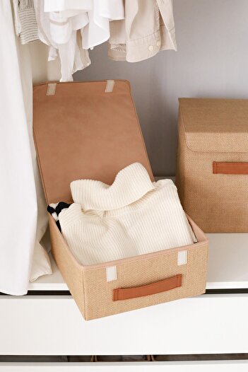 REKHOME Jute Covered Cabinet Drawer Inside Jewelry Makeup Laundry Folding Storage Box Organizer