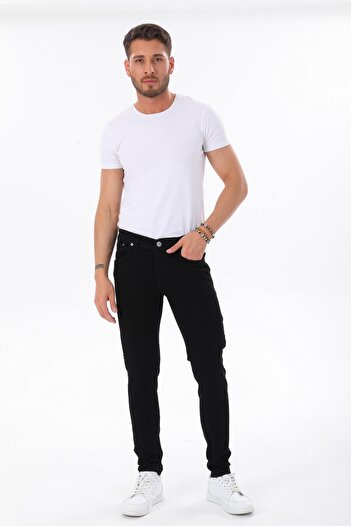 Jeanblack Düz Siyah Erkek Kot Pantolon Skınny Fıt Jean Dar Likralı