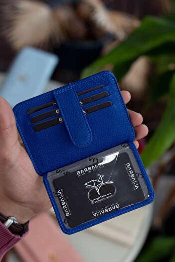 Garbalia Shelby Hakiki Deri Unisex Mavi Kartlık Cüzdan