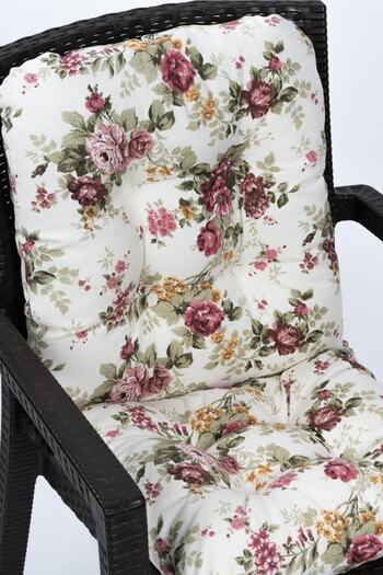 ALTINPAMUK Neva Floral Puffy Back Chair Cushion with Special Stitched Laces, 44X88 cm