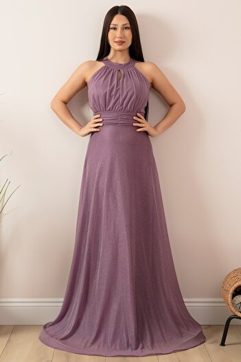 PULLIMM C-Neck Glitter Long Evening Dress 13320