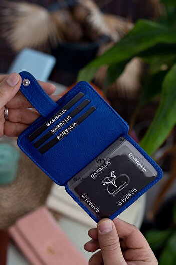 Garbalia Shelby Hakiki Deri Unisex Mavi Kartlık Cüzdan