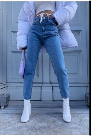 Trn JNS Dámské Boyfriend kalhoty Rimma Light Blue Colorfast Mom Jean s vysokým pasem Power Lycra