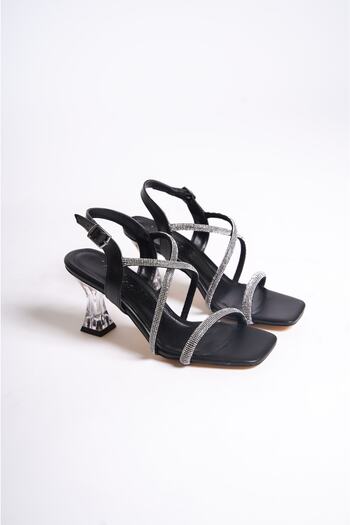 Moda Değirmeni Black Women's Cross Stone Evening Dress Shoes Bg1071-121-0005