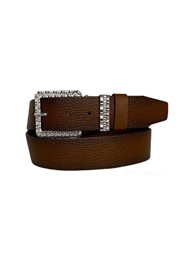 GoDeri Genuine Leather, Silver Buckle, Metal Bridge Tosado Women's Jeans Belt 4 Cm=an-byn-62