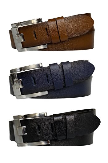 GoDeri 100% Genuine Leather 3-Piece Wide-Language Set Black, Navy, Tosado 4.5 Cm Jeans, Sports Belt, Blackening Buckle