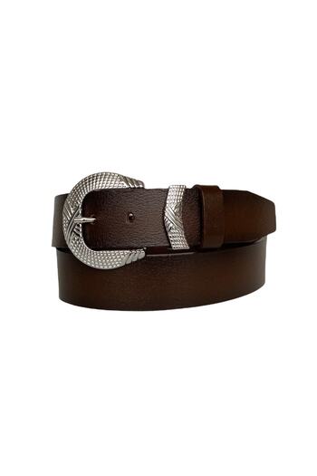 GoDeri 100% Genuine Leather, Silver Buckle, Dark Brown Women's Jeans Belt with Metal Bridge 4 Cm=an-byn-63