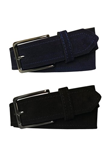 GoDeri Γνήσιο δέρμα 2 τεμαχίων Suede Dark Navy Blue, Μαύρη ζώνη 4 cm=2li.suede-la.si