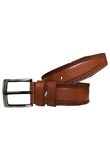 GoDeri Genuine Leather Double Stitching Printed Tan Jeans Sports Belt 4.5 Cm=hs-dk-0008