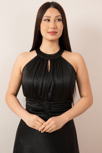 PULLIMM C-Neck Glitter Long Evening Dress 13320