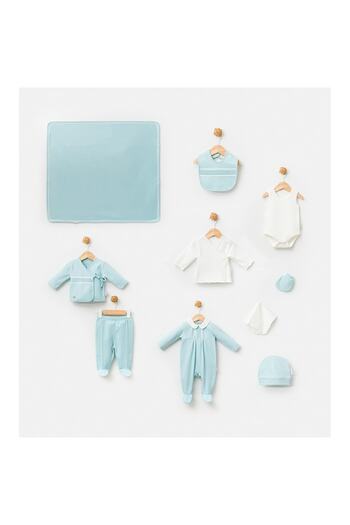 Babydola %100 Pamuklu Kumaş Erkek Bebek Hastane Çıkışı 10'lu Zıbın Set