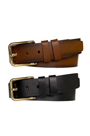 GoDeri 100% Genuine Leather 2-Piece Set 4 Cm One Piece Women's Jeans Belt Black, Tosado=rectangular
