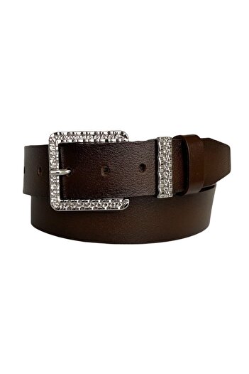 GoDeri 100% Genuine Leather, Silver Buckle, Dark Brown Women's Jeans Belt with Metal Bridge 4 Cm=an-byn-62