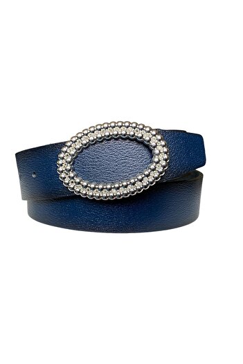 GoDeri 100% Genuine Leather, Silver Oval Buckle Navy Blue Women's Jeans Belt 4 Cm=square-silver Oval