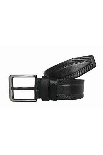 GoDeri Genuine Leather Patterned Black Denim Belt 4.5 Cm