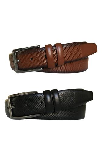 GoDeri Genuine Leather Set of 2 Patterned Classic Fabric Pants Belt 3.5 Cm Black, Brown = 2pcs.115-116