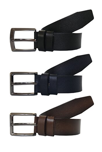 GoDeri Genuine Leather Super Set of 3 - 4 Cm Belt = 3 Pieces 51-53-56