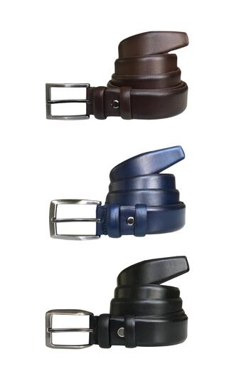 GoDeri Genuine Quality Leather 3 Pieces Set Classic Fabric Trousers Belt; Black, Navy Blue, Brown 3.5 Cm=3kla