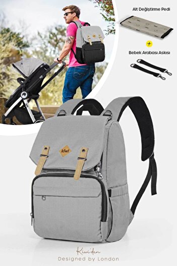 Kiwi Coolbag Baby Care Bag - Thermal Compartment, Waterproof, Pad - Gray