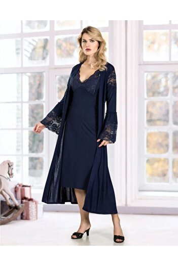 FLZ Navy Blue Set of 4 Dressing Gowns and Nightgowns