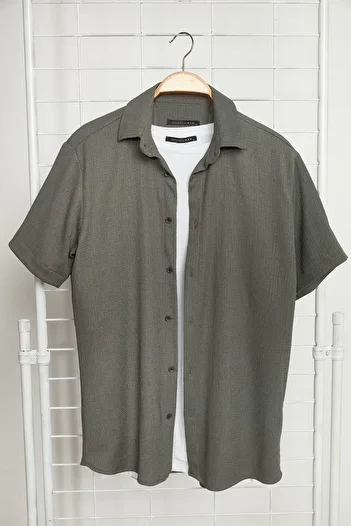 Trendyol Collection Khaki Color Textured Wrap Summer Shirt - Short Sleeve, Regular Fit Tmnss23Go00055