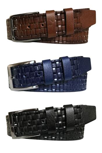 GoDeri Genuine Leather Black Navy Blue Brown Belt - Set of 3 4 Cm = 3 Pieces
