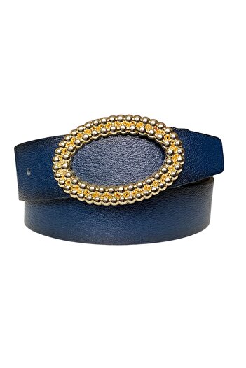 GoDeri 100% Genuine Leather, Gold Oval Buckle Navy Blue Women's Jeans Belt 4 Cm=square-gold Oval