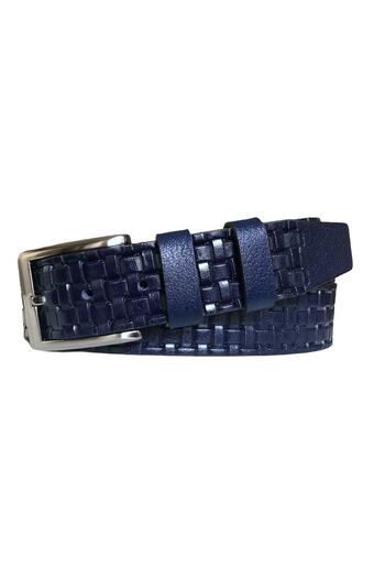 GoDeri Genuine Leather Navy Blue Patterned Belt 4 Cm=Dk-0121