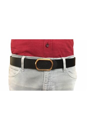 GoDeri Genuine Leather New Trend, Pin Oval Gold Buckle, Durable Black Belt 4 Cm=gotoka