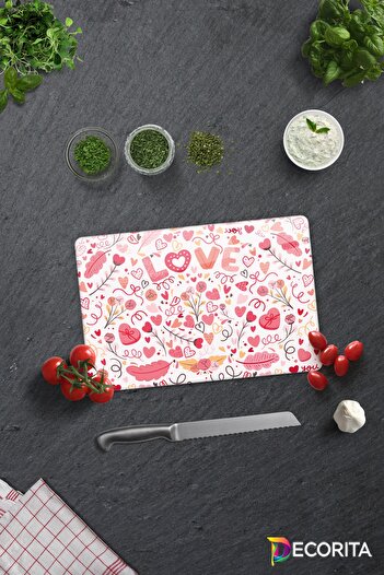 Decorita Glass Cutting Board - Glass Cutting Board |   Love - Colorful |   20cm X 30cm