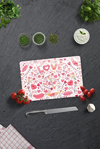 Decorita Glass Cutting Board - Glass Cutting Board |   Love - Colorful |   20cm X 30cm