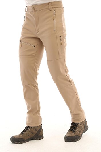 GHASSY CO. Men's Tactical Outdoor Waterproof Dark Beige Softshell Trousers with Fleece Inside