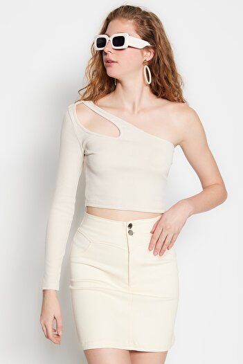 Trendyol Collection Stone One Shoulder Corded Knitted Blouse