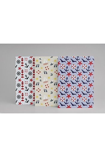 Siyer Yayınları Sea Themed 3-Piece Notebook Set - A5 - Striped - 13x21 Cm - 64 Pages