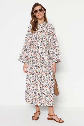 Trendyol Modest Různobarevné vzorované košilové šaty z tkaného plátna TCTSS23EB00287