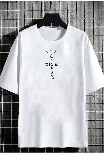 DEEPSENCE Unisex Oversize White T-shirt Cactus Back Printed
