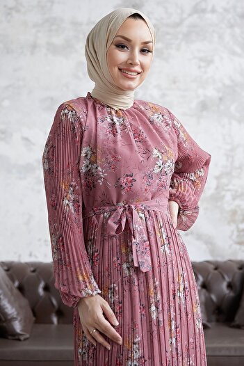 InStyle Maria virágos rakott sifon ruha - Dusty Rose