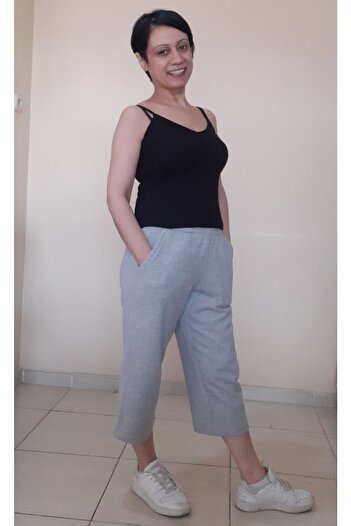 Mertcan Butik Gray Elastic Waist Capri Length Two Thread Tracksuit Bottom