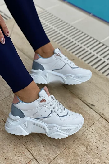 İnan Ayakkabı White Blue Powder Women's Sneakers - Casual Sports Shoes, 5 cm Sole