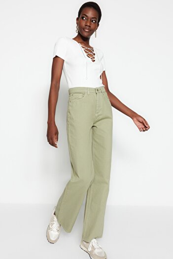 Trendyol Collection Menta magas derekú széles szárú nadrág TWOAW22JE0347