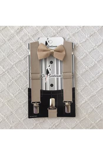 Ufak Adam 1-6 Years Old Boy Light Beige Bow Tie Suspender Set