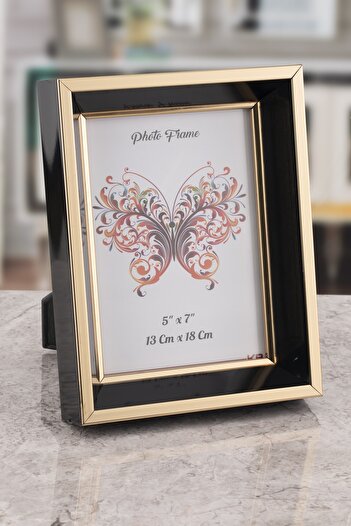 Seniste Milano Glass Decorative Picture Frame Black-gold Adjustable Stand-Wall Hangable 15x21 Cm