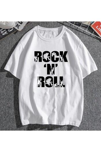 Touz Rock 'n' Roll Printed White Unisex Oversize T-shirt - Hakatumoda