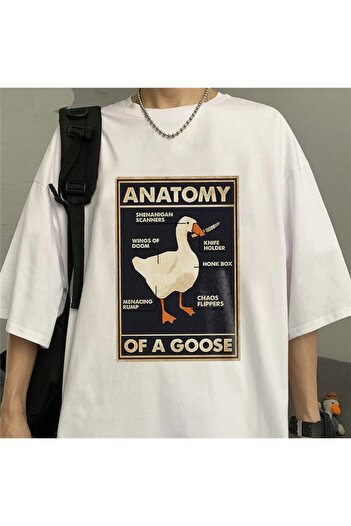 Touz Hakatumoda Duck Anatomy Принт Біла унісекс oversize футболка