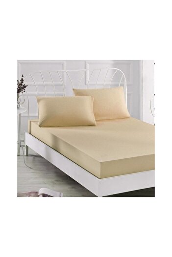 mer-tim ezberbozan ev tekstili Mer-tim Double Intermediate Size Milk Coffee Combed Cotton Elastic Sheet - 140x190