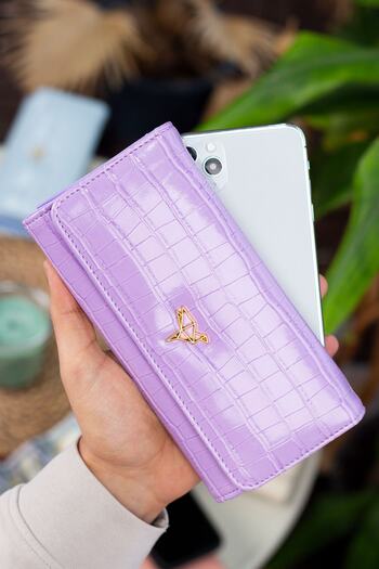 Garbalia Lady Technological Leather Crocodile Pattern Stylish Lilac Women's Wallet with Ample Card Holder and Coin Compartment